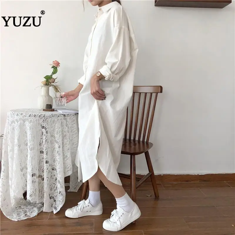 Женское платье рубашка с длинным рукавом повседневное свободное Хлопковое макси