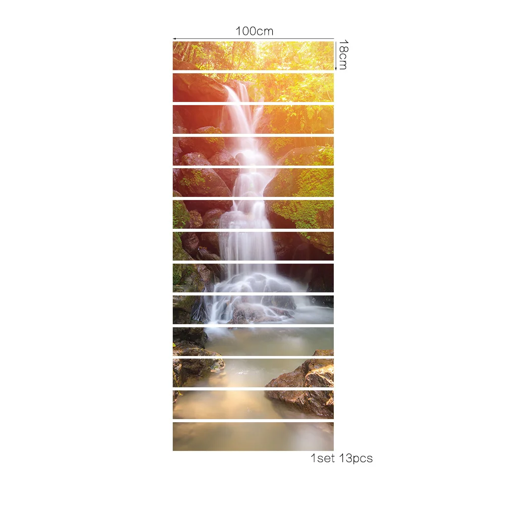 

2022NEW 6pcs/13pcs 3D Colored Waterfall Stair Risers Sticker Removable Pebbles Staircase Stickers Waterproof Home Decor
