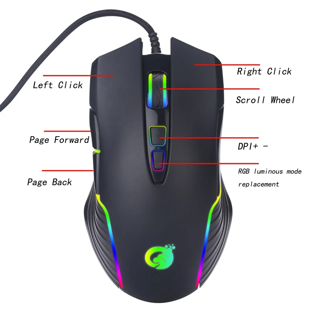 G4 USB Проводная RGB подсветка Marquee Макросъемка мышь для ноутбука Игровые мыши кабель