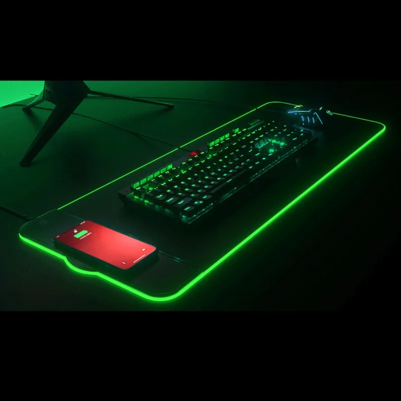 rgb gaming wireless charging computer mouse pad colorful luminous rubber mouse pad pc laptop keyboard table mat free global shipping