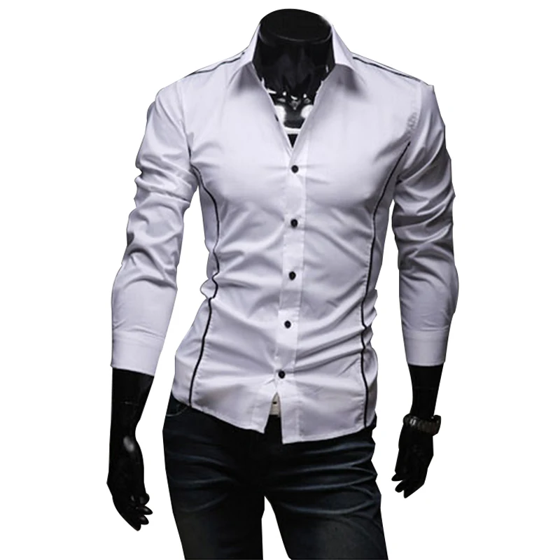 Slim Fit мужские полосатые рубашки 2020 серого цвета с длинными рукавами для мальчиков