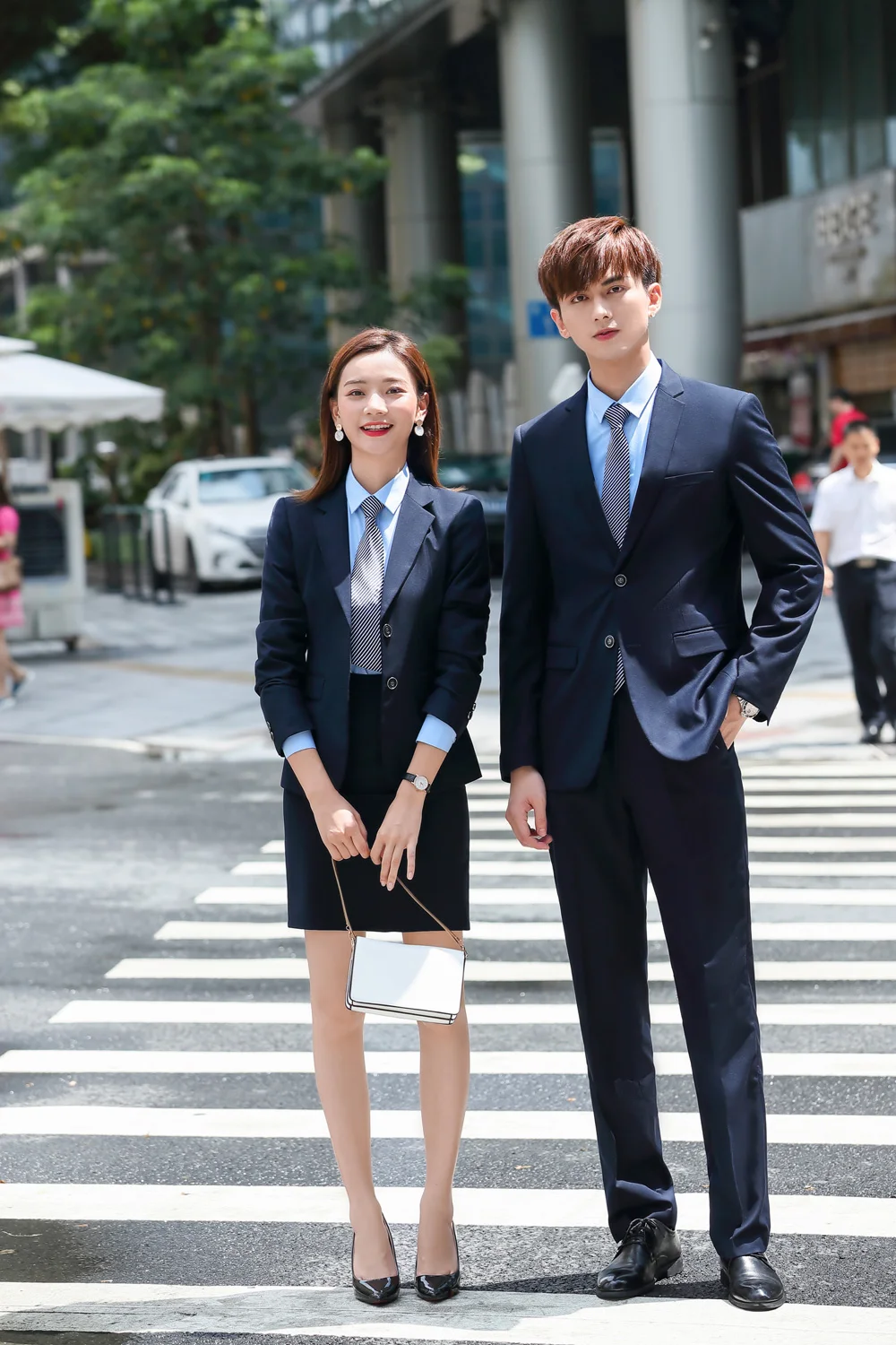 IZICFLY Autumn Office Ladies Uniform New Style Dark Blue Business Colleague Lovers Couple Men Women Suits With Pant Work Wear