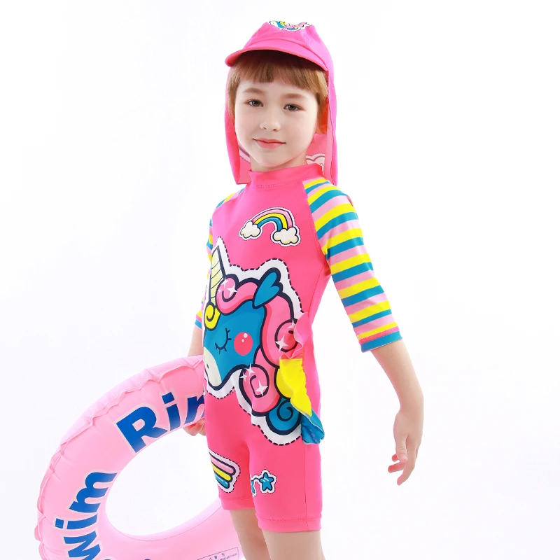 Одежда для купания девочек единорог детский купальный костюм с надписью Unicorns