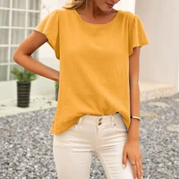 summer women casual t shirt cotton linen solid color o neck backless flying sleeve plus size loose sexy bandage ladies tops