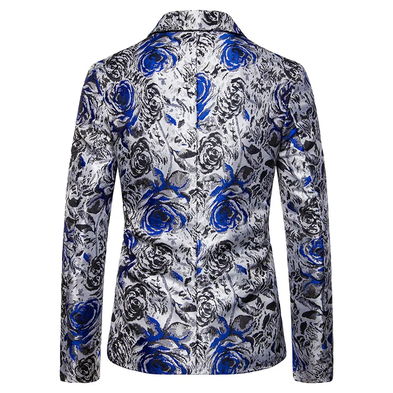

Rose Floral Print Dress Blazer Men Slim Fit Single Button Mens Suit Blazer Jacket Party Prom Men Blazers Stage Singer Costume