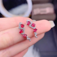 meibapj natural ruby lightning stud earrings real 925 sterling silver red stone earrings fine charm wedding jewelry for women