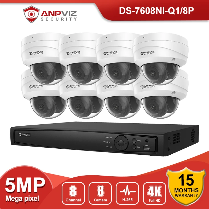 Anpviz 8MP 8CH NVR Hikvision OEM Security 5MP Dome POE IP Camera System Kit с Аудио Открытый H.265 + комплект