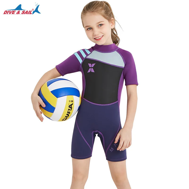 Girls One Piece 2.5MM Warm Neoprene Wetsuit Diving Swimming Surf Wet Suit for Kids Wetsuits Short Sleeve Scuba Rash Guards Suits | Спорт и
