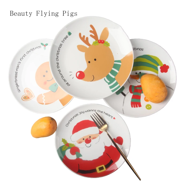 8 inch Christmas Santa Claus round ceramic dish tableware sashimi plate sushi snack cake steak salad storage decorative plate