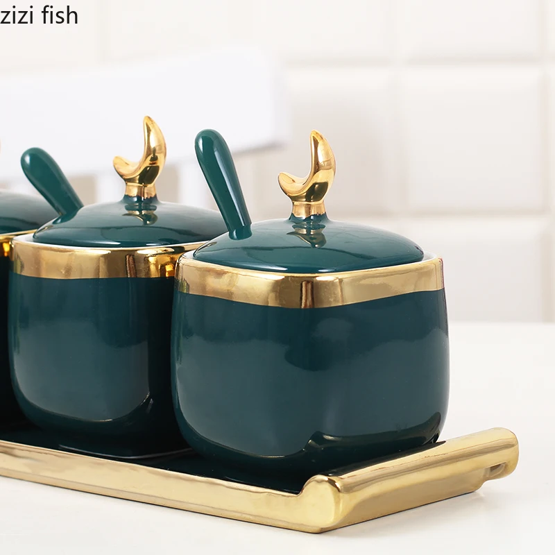 Керамика набор горшочков для приправ Комбинации Кухня емкости хранения специй