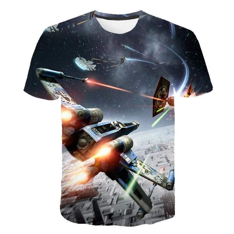 

New T-Shirt Printing Spaceship 2021 Summer Cool Short-Sleeved Kids Favorite Spaceship Loose T Shirt In The Sky Children Clothing