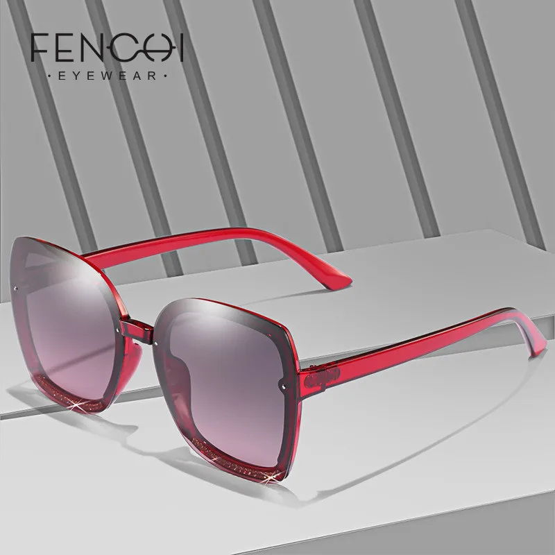 Очки солнцезащитные FENCHI стразы женские поляризационные без оправы UV400 оверсайз