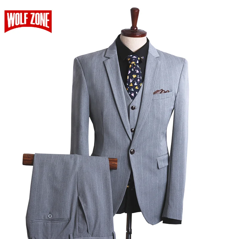 

Брендовый мужской костюм, деловой Блейзер, мужской, для жениха, три штуки, приталенный, для вечеринки, одежда на одной пуговице, свадебное пл...