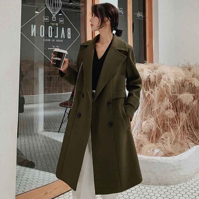 

Wool Coat Women Long Sleeve Collar Outwear Long Jacket new Korean Casual Winter Elegant Overcoat Woolen Coat