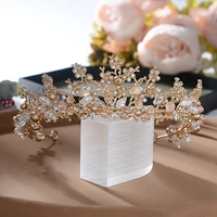 fashion crystal golden color color crown rhinestone flower tiara wedding bridal hair accessories princess diadem