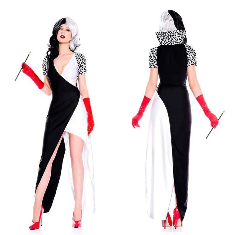 Длинное платье Cruella de Vil Новое поступление костюм клоуна цирковой ужас