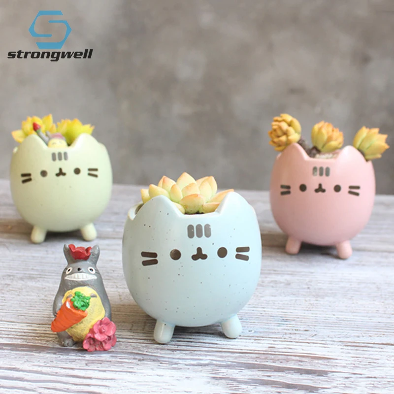 

Strongwell Декор для дома и сада, милая кошка, искусственное животное из мультфильма, керамическое маленькое Горшечное растение, мини-контейнер, ...