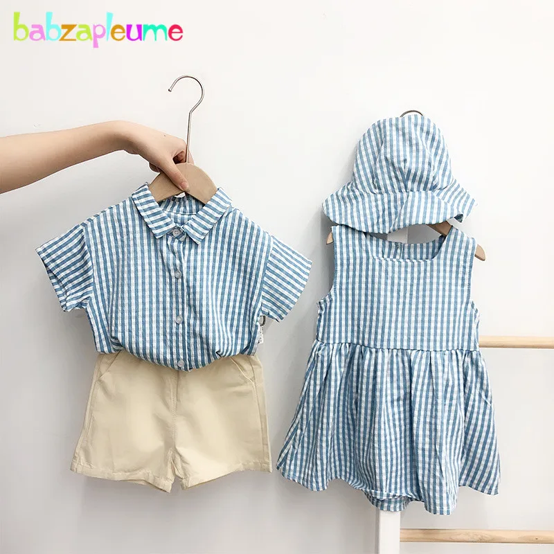 Летняя одежда для маленьких девочек и мальчиков Корейская Милая клетчатая