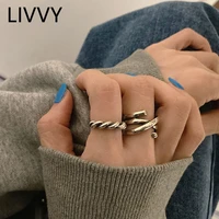 livvy silver color korean twist multi layer line cross opening ring female fashion simple creative handmade jewelry accessories