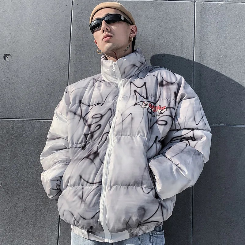 Хип хоп Куртка парка Иллюзия граффити уличная Мужская ветровка Harajuku зимняя стеганая куртка пальто теплая верхняя одежда хипстер