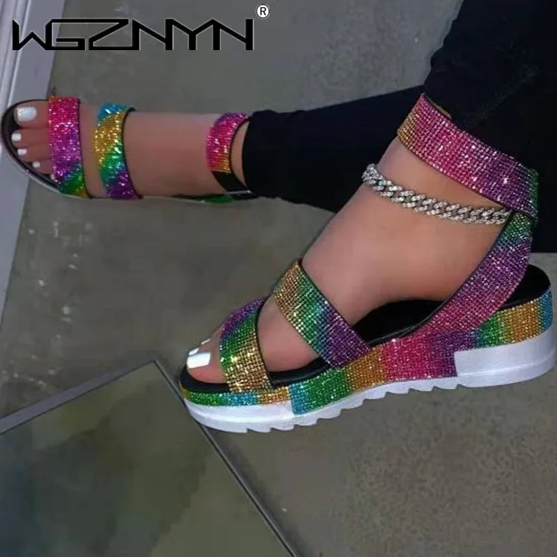 

Big Size 35-43 Brand New Ladies INS Hot Gladiator Sandals Fashion Crystal Summer Colorful Sandals Women Wedges Shoes Woman 2021