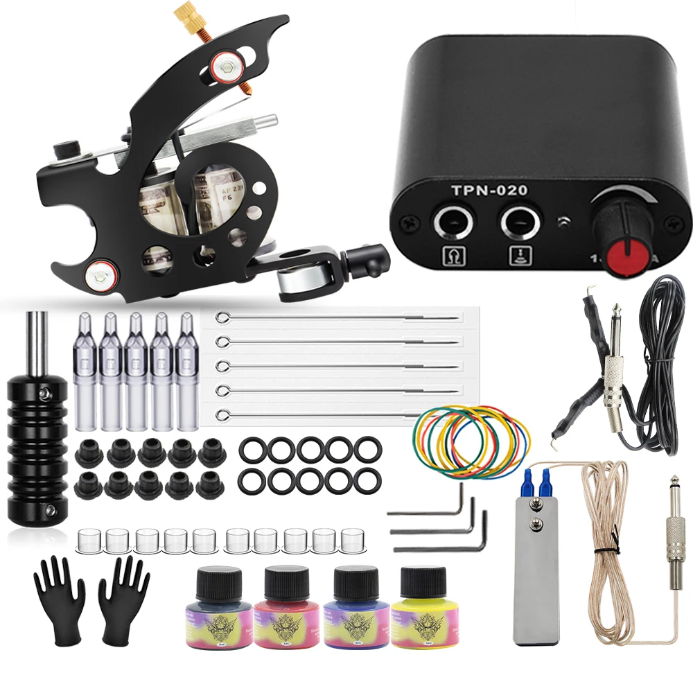 

Coils Tattoo Machine Gun Kit Set with Tattoo Power Supply Foot Switch Pedal Clip Cord for Tattooing Beginner Supplies