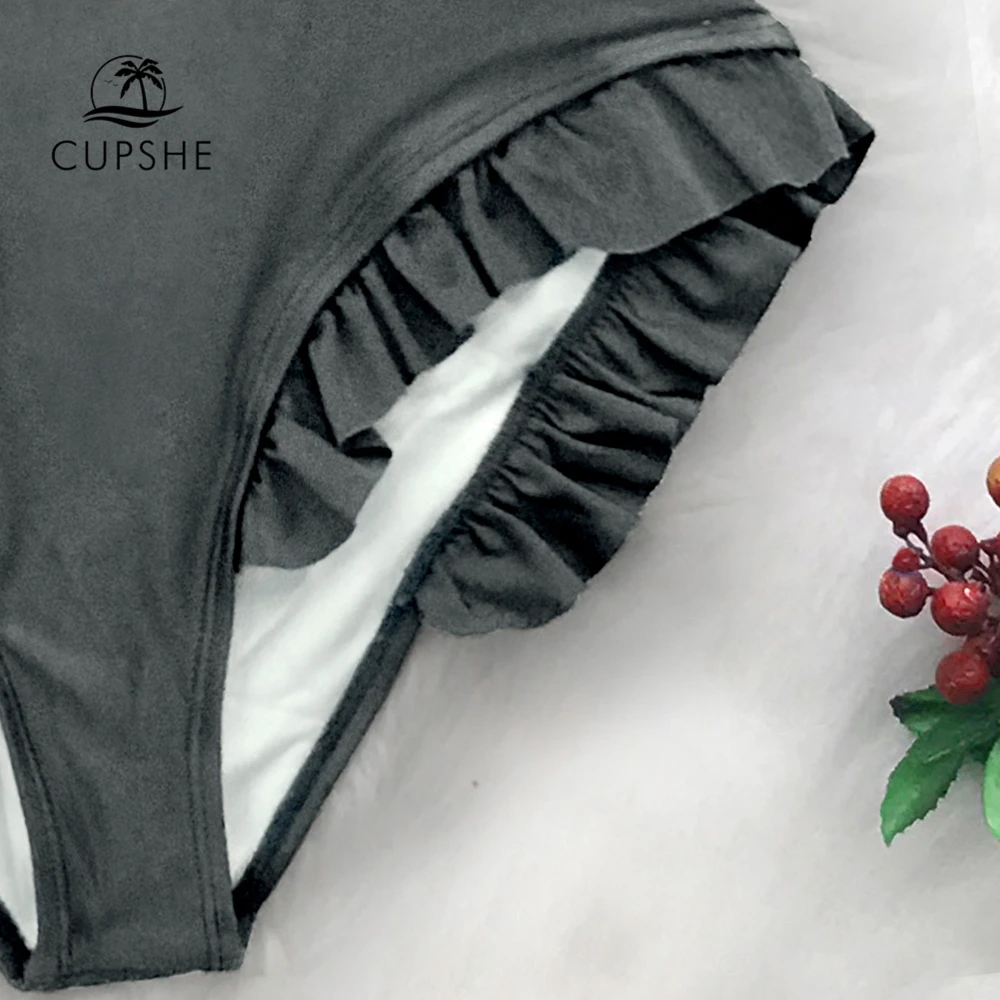 CUPSHE сплошной серый Цельный купальник сексуальный с открытой спиной Глубокий v
