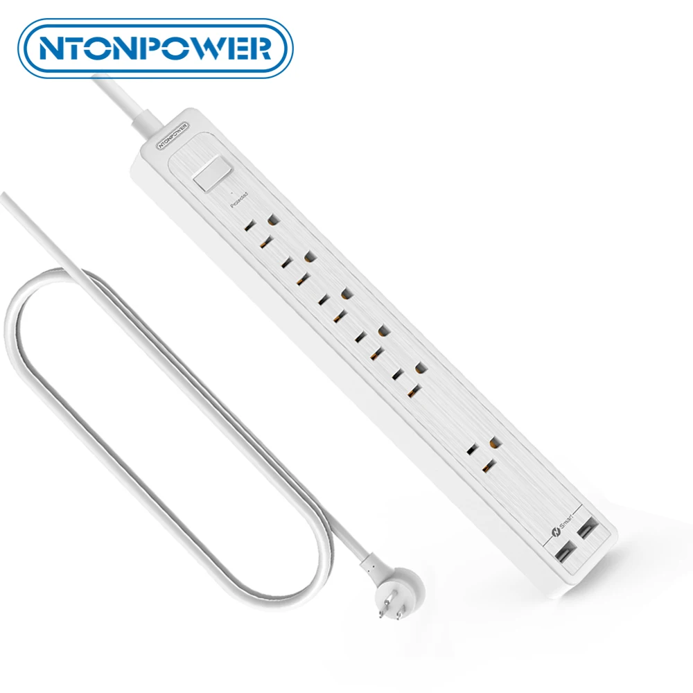 

NTONPOWER Wall Mounted US Power Strip Plug 10ft Extension Board Power Socket with Usb White Surge Protector For Home Office