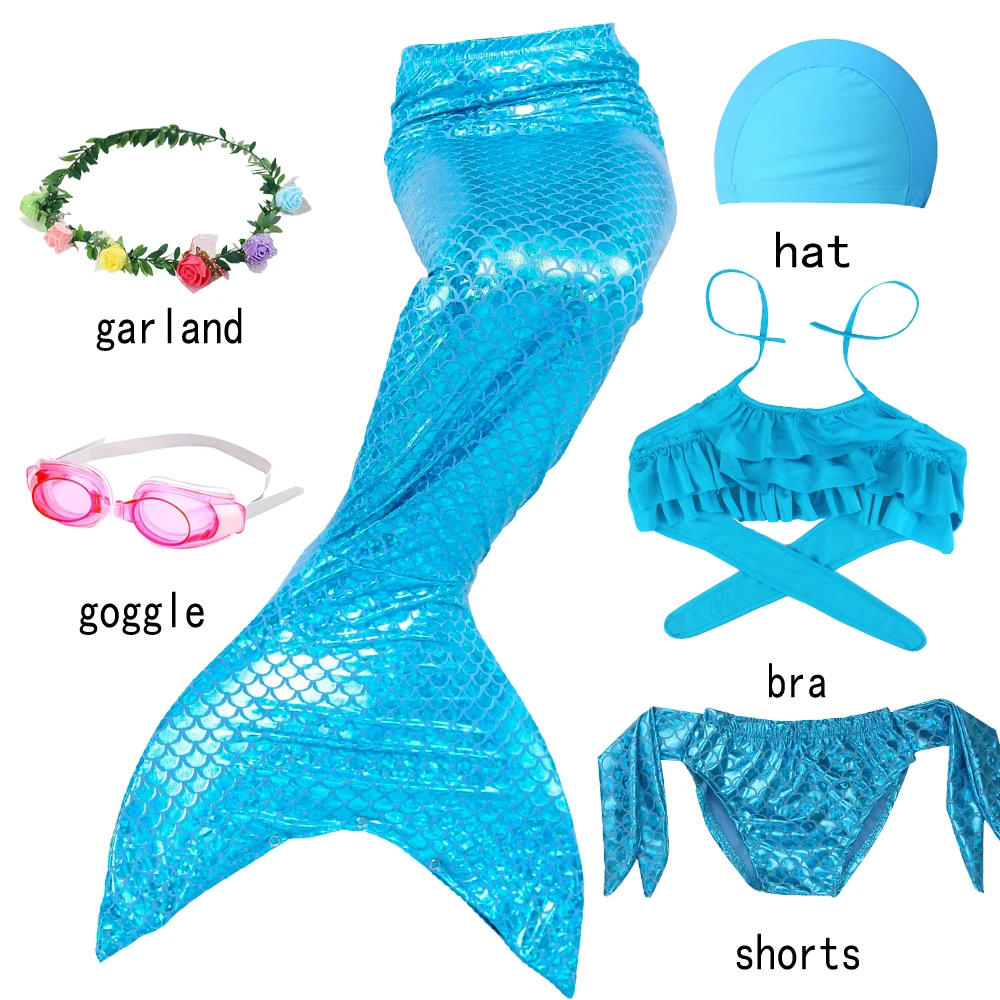 6pcs with goggles G1 Купальники-бикини купальный костюм Русалочки, Моноласты, хвосты для купания очки шляпа плавник бикини для девочек Купальник, хвост русалки Косплэй костюм для плавания - Цвет: 6pcs with goggles G1