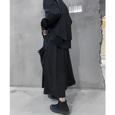 Юбка трапеция в стиле ретро черная Свободная юбка с завышенной талией и