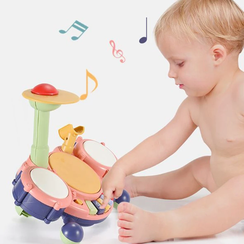 

Beginners Musical Drum Kit Play Set Microphone Light Features Music and Sounds for Baby Toy