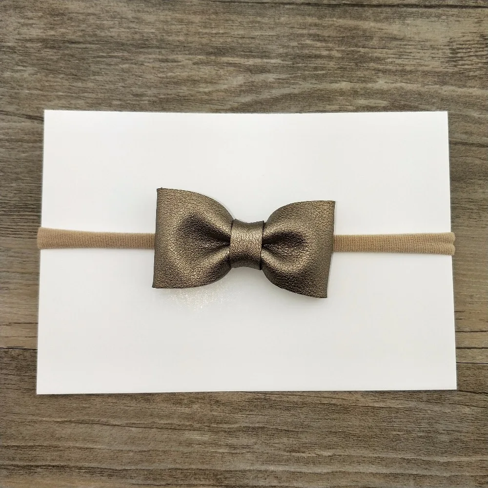 Детская кожаная повязка на голову ручной работы с бантом и эластичной резинкой