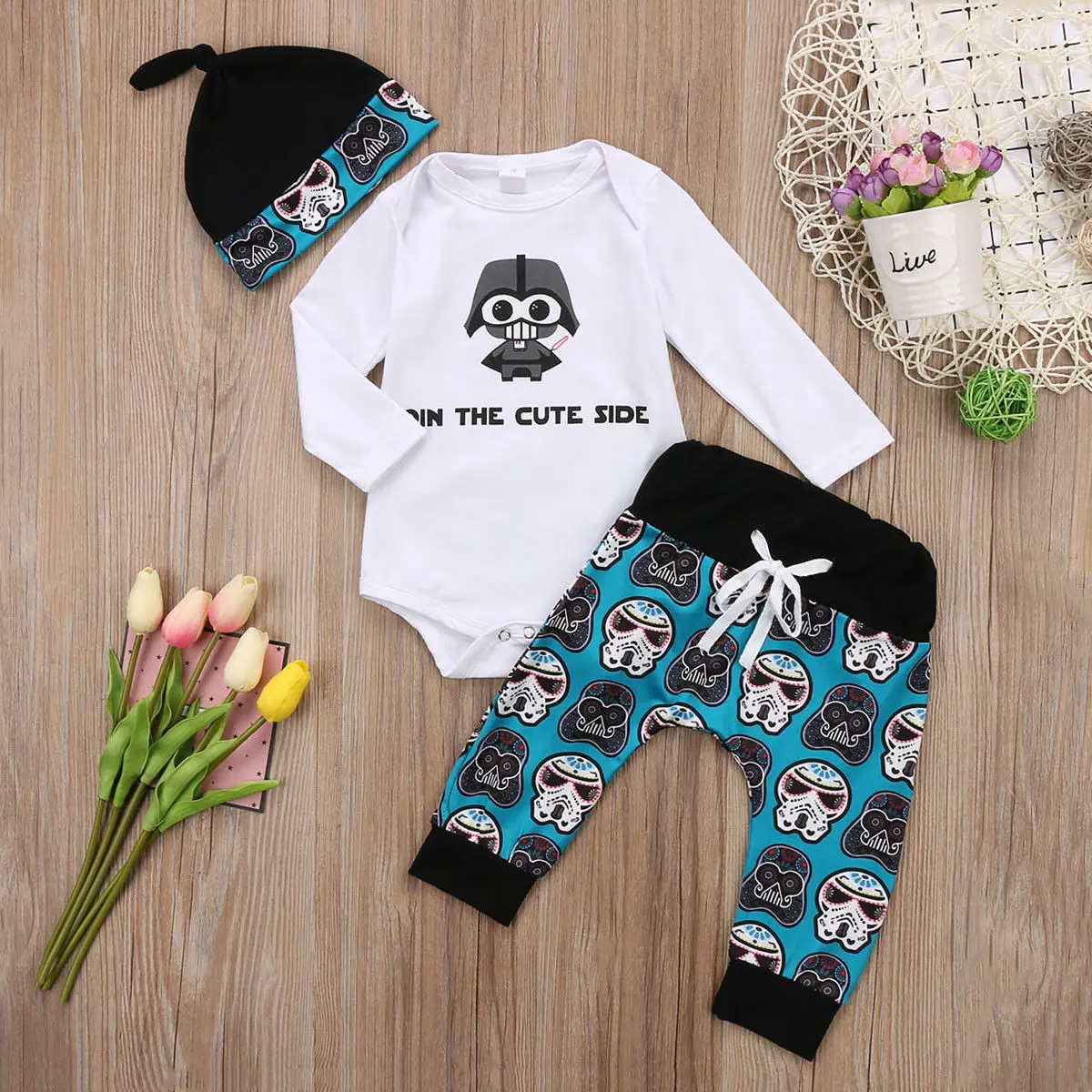 

Pudcoco Baby Set 0-18M 3pcs Toddler Infant Kid Baby Boy Girl Clothes Romper Tops+Pants+Hat Outfits Set