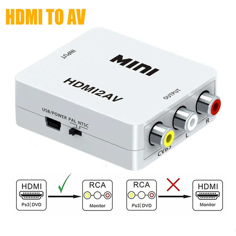 Адаптер HDMI в RCA AV/CVBS преобразователь видео HD AV/CVSB L/R 1080P Mini HDMI2AV поддержка NTSC PAL| |