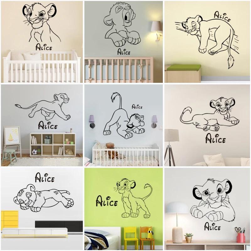

Lion King Custom Name Vinyl Wall Stickers Cartoon Wallpaper Art Decal Home Decor Baby Room Bedroom Mural Gift