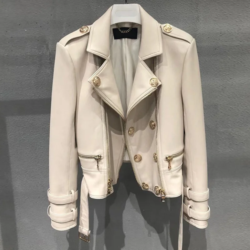 

motorcycle leather jacket ladies autumn and winter 2021 new fashion double-breasted buttons jacket