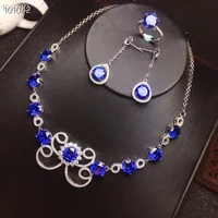 kjjeaxcmy fine jewelry 925 sterling silver natural sapphire girl ring earring necklace 3 piece set new luxury support testing