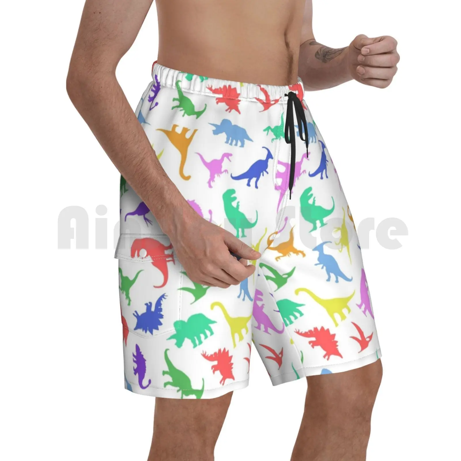 

Fun Dinosaur Pattern Beach Shorts Men Beach Pants Swim Trunks Dinosaur Dinosaurs Dino Dinos Tyrannosaurus Rex T Rex