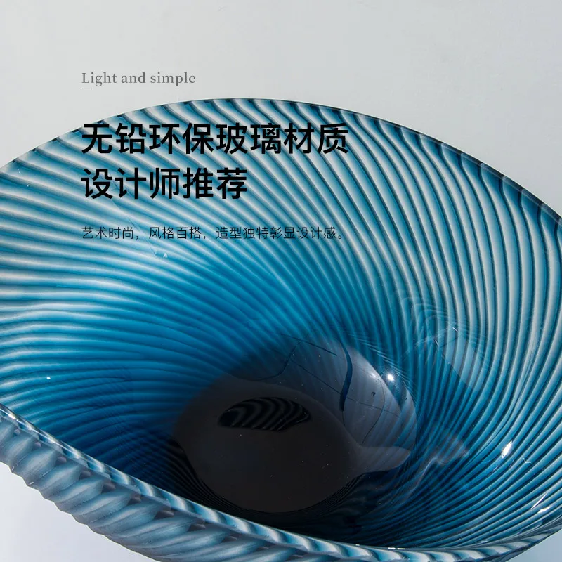 

Light Luxury Ocean Blue Glass Fruit Plate Model Room Coffee Table Storage Decorations Table Decoration