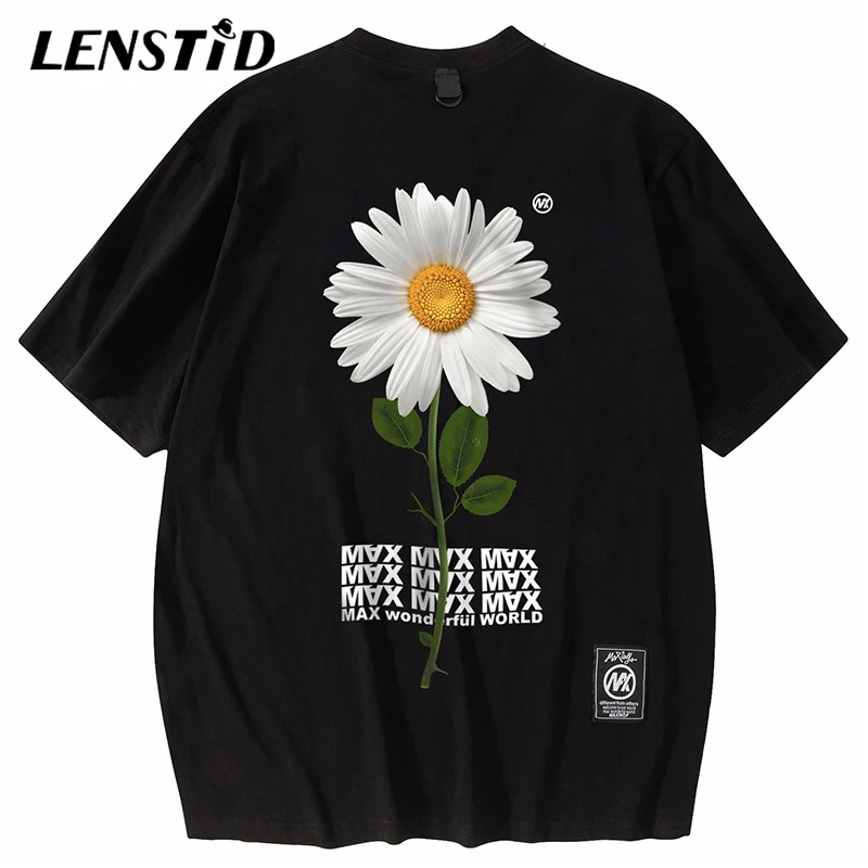 

Футболка LENSTID мужская оверсайз с коротким рукавом, уличная одежда в стиле хип-хоп с принтом Маргариток и надписей, Повседневный хлопковый то...