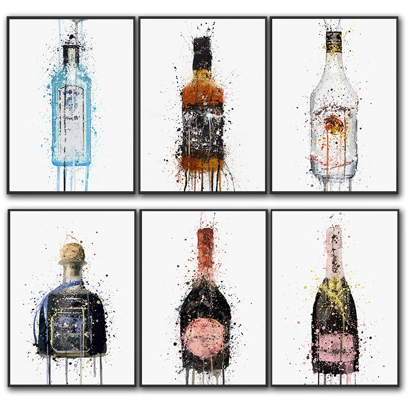 

Dropshipping Modern Fashion Canvas Print Poster Wine bottle Nordic Painting And Print Wall Art For Living Room Kitchen Decor