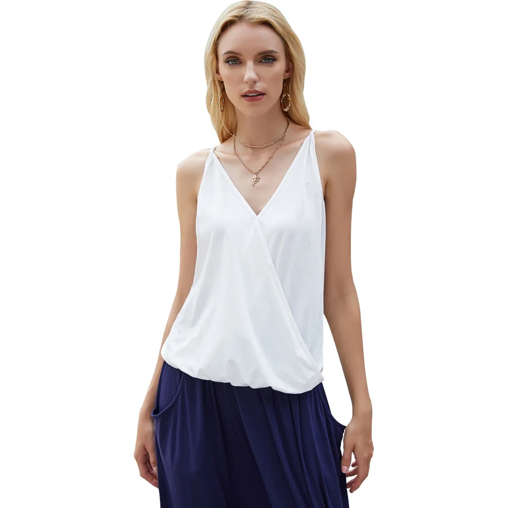 

TRODEAM 2021 New Solid V Neck Sleeveless Spaghetti Strap Tops Female Summer Casual Women Tank Top Fitness Sexy Bottoming Tees