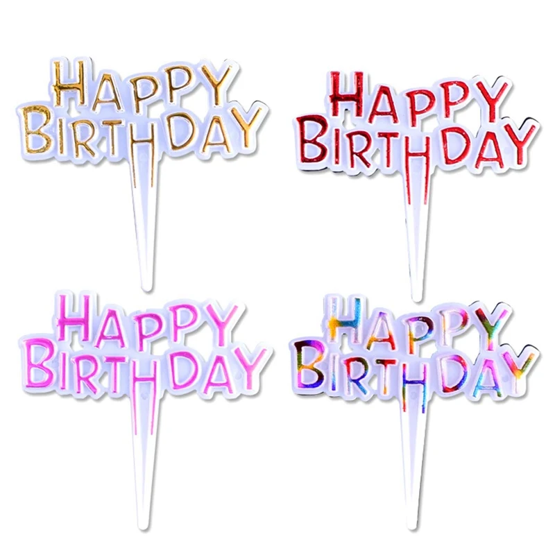 

100Pcs Happy Birthday Toppers Cake Decoration Plastic Pink Gold Happy Birthday Insert Sign Stand for Cake Blessing Brand Decor