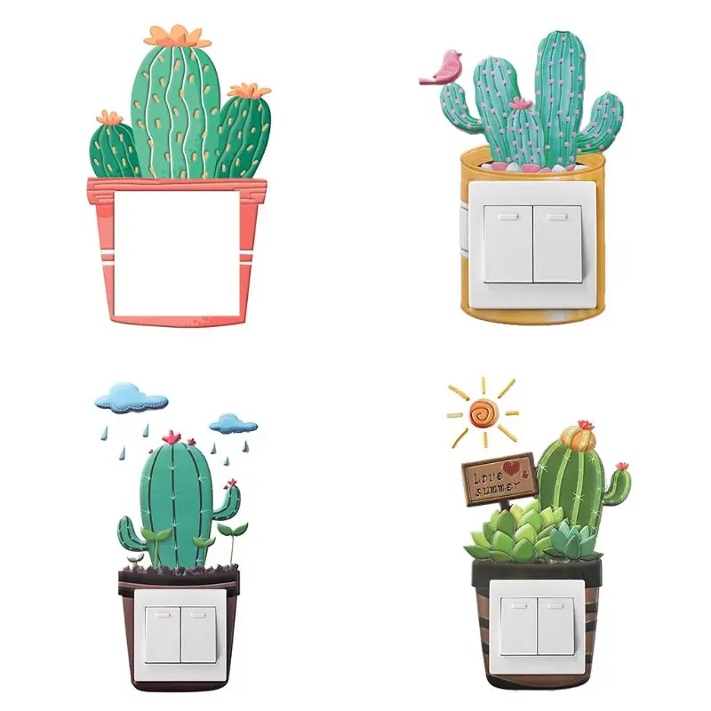 Милый 3D и изображением мультяшного кактуса светящиеся силиконовые стенная