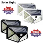 Уличная лампа на солнечной батарее, светодиодный светильник с пассивным ИК датчиком движения, водонепроницаемый садовый светильник с питанием от солнечного света, декоративное уличное освещение s, 114, 100 светодиодов