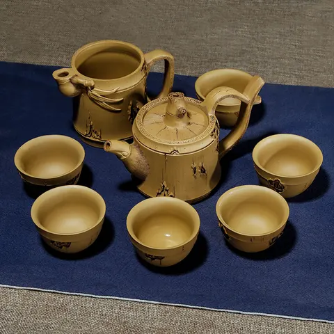 Бамбуковый чайный набор из фиолетовой глины, аутентичный чистый чайник ручной работы, китайский чайник Yixing Zisha, чашка для воды, подарок на день рождения, чайная посуда