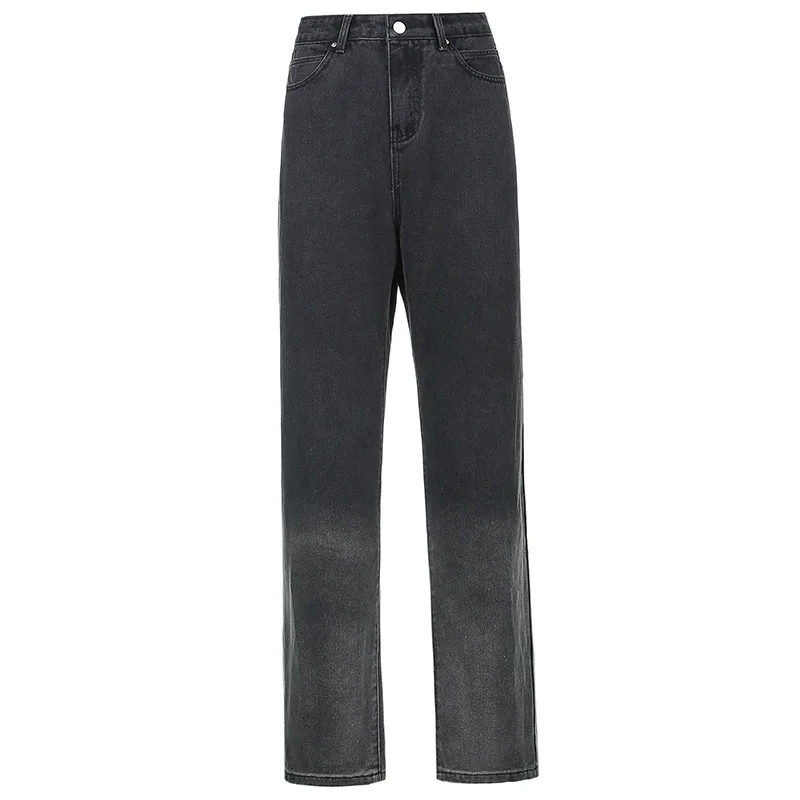 

ZHISILAO Gradient Black Jeans Women Vintage High Waist Straight Wide Leg Denim Pants Plus Size Summer 2021 Boyfriend Mom Jeans
