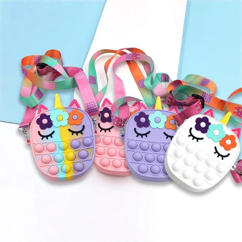 

Cute Cartoon Unicorn Crossbody Women Girls Silicone Bubble Shoulder Bag Christmas Multifunctional Cartoon Messenger Dropship