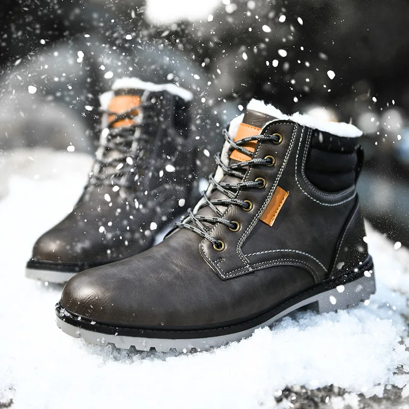 

2020 Winter Black and round Men's Viscose Shoes Wild European and American Handmade Frosted Warm Snow Boots Men's Boots