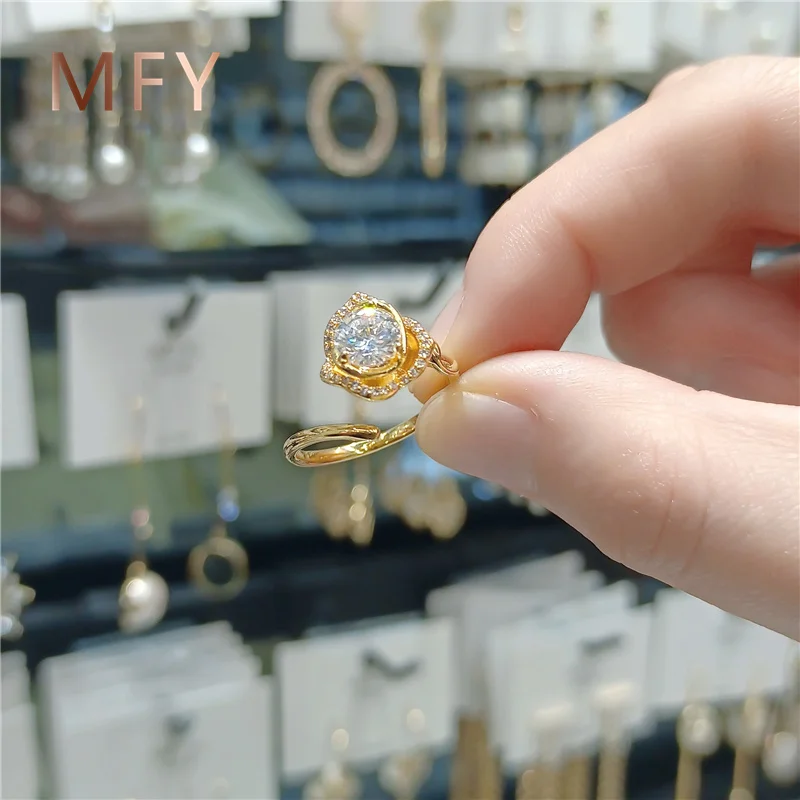 

MiFeiYa Gold Plated Rose Flower Shaped Opening Ring Inlaid White Crystal Rhinestone Zircon for Women Party Wedding Jewelry